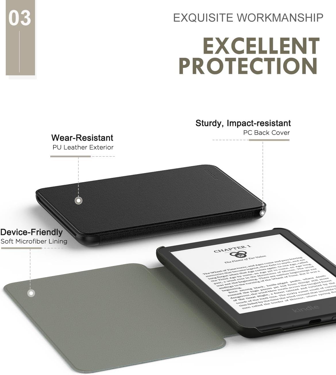 ESTUCHE MOKO PARA AMAZON KINDLE BASIC 6' 11ª GEN 2024/2022 DENIM NEGRO - 4