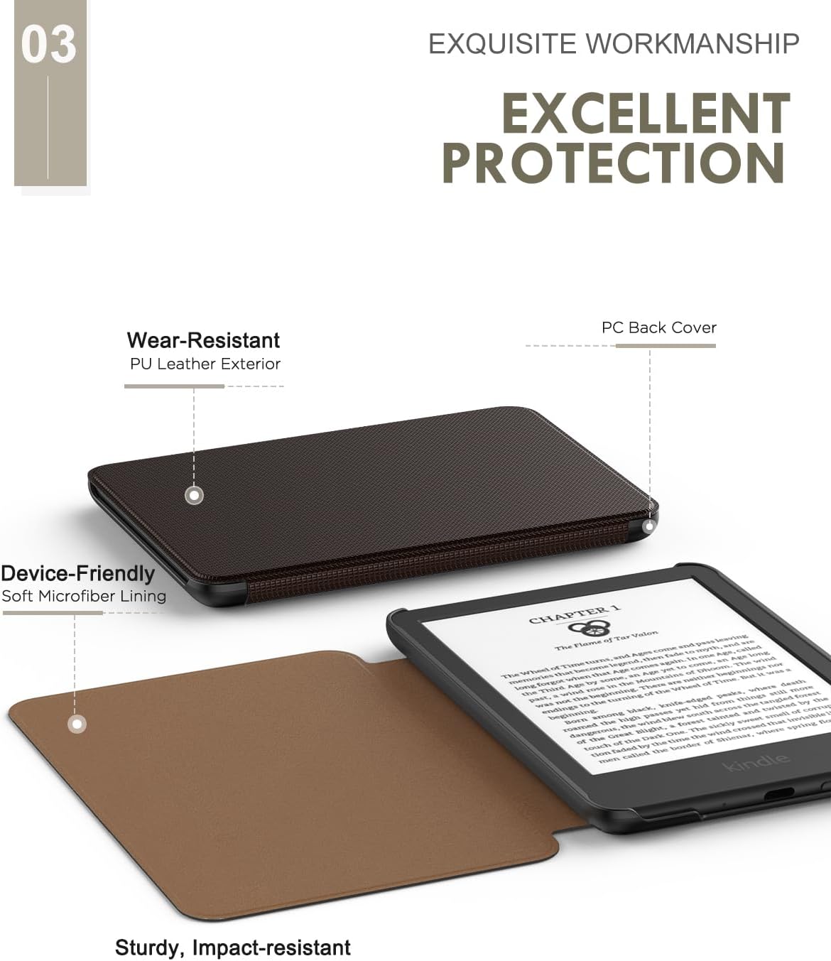 ESTUCHE MOKO PARA AMAZON KINDLE BASIC 6' 11ª GEN 2024/2022 CAFÉ OSCURO - 4