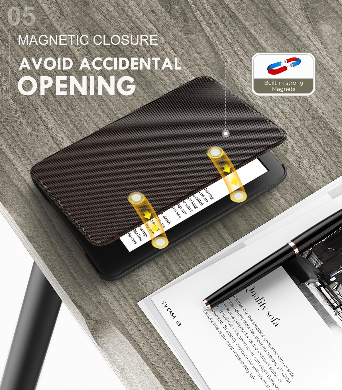 ESTUCHE MOKO PARA AMAZON KINDLE BASIC 6' 11ª GEN 2024/2022 CAFÉ OSCURO - 5