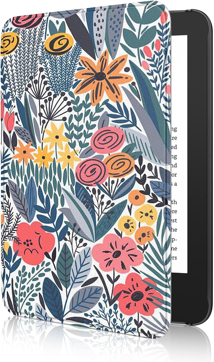 ESTUCHE MOKO PARA AMAZON KINDLE BASIC 6' 11ª GEN 2024/2022 AZUL CON DISEÑO FLORAL - 1