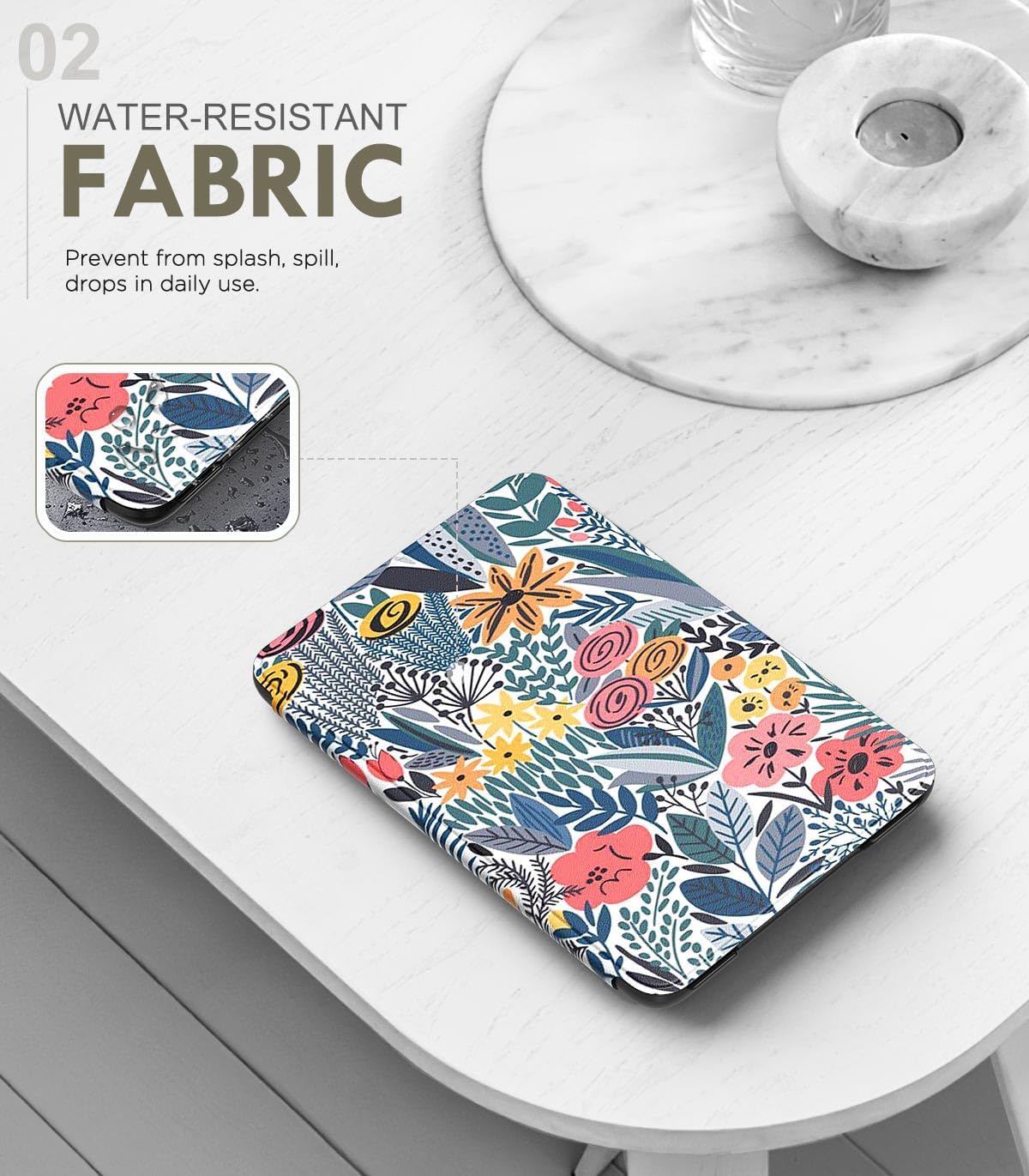 ESTUCHE MOKO PARA AMAZON KINDLE BASIC 6' 11ª GEN 2024/2022 AZUL CON DISEÑO FLORAL - 3