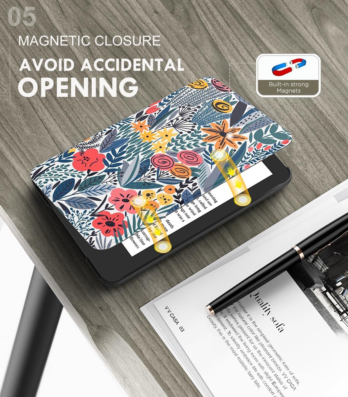 ESTUCHE MOKO PARA AMAZON KINDLE BASIC 6' 11ª GEN 2024/2022 AZUL CON DISEÑO FLORAL - 5