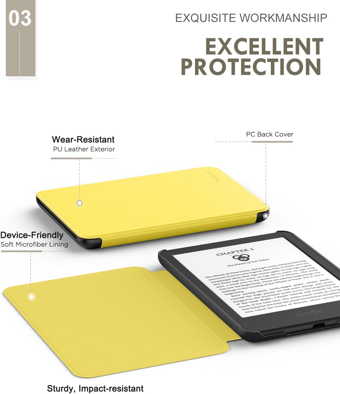 ESTUCHE MOKO PARA AMAZON KINDLE BASIC 6' 11ª GEN 2024/2022 AMARILLO CLARO - 4
