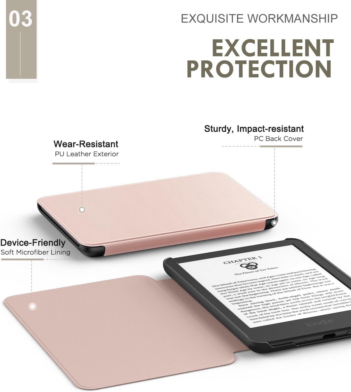 ESTUCHE MOKO PARA AMAZON KINDLE BASIC 11ª GEN 6 PULGADAS 2024/2022 ORO ROSA - 4