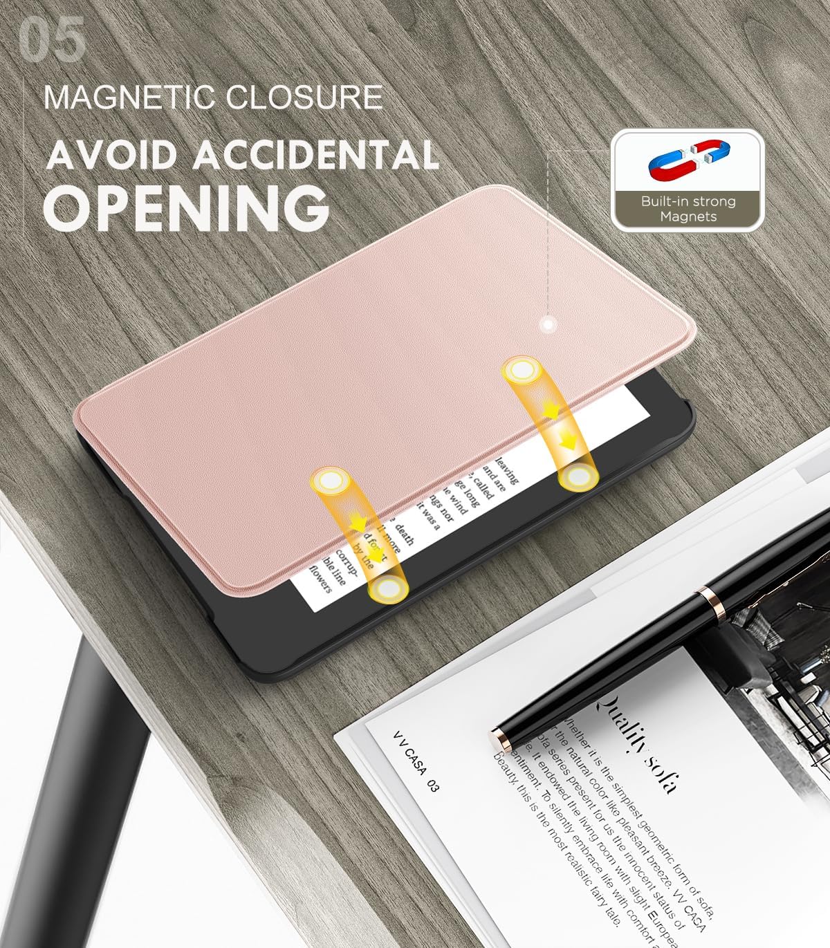 ESTUCHE MOKO PARA AMAZON KINDLE BASIC 11ª GEN 6 PULGADAS 2024/2022 ORO ROSA - 5
