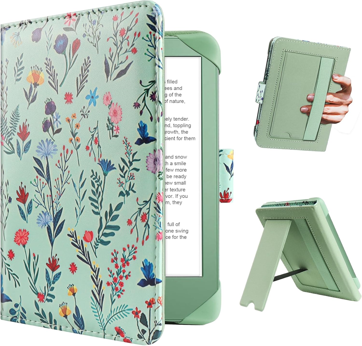 ESTUCHE UNIVERSAL PARA EREADER 6 PULGADAS HOYIXI FLORES VERDES - 1