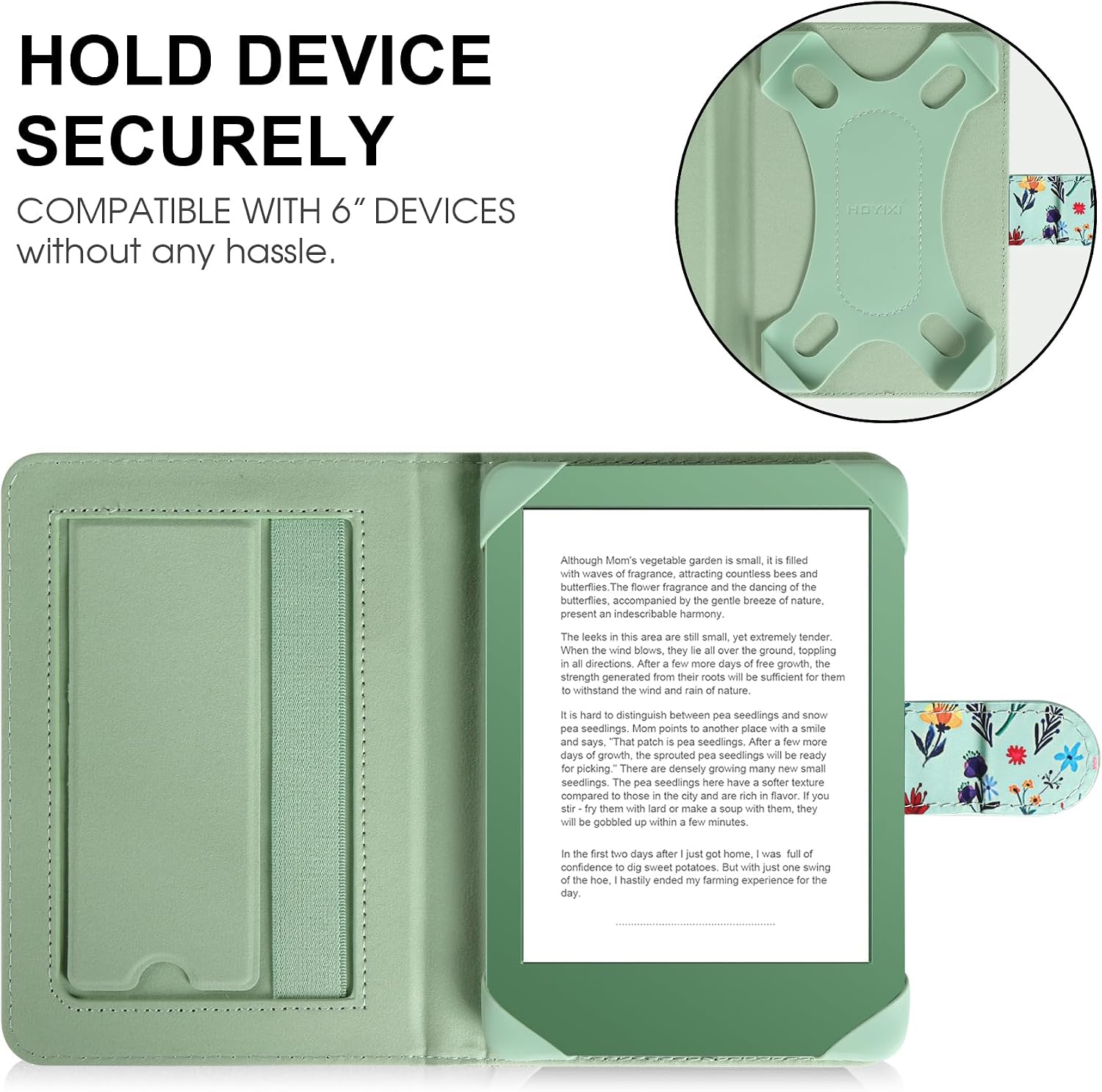 ESTUCHE UNIVERSAL PARA EREADER 6 PULGADAS HOYIXI FLORES VERDES - 2
