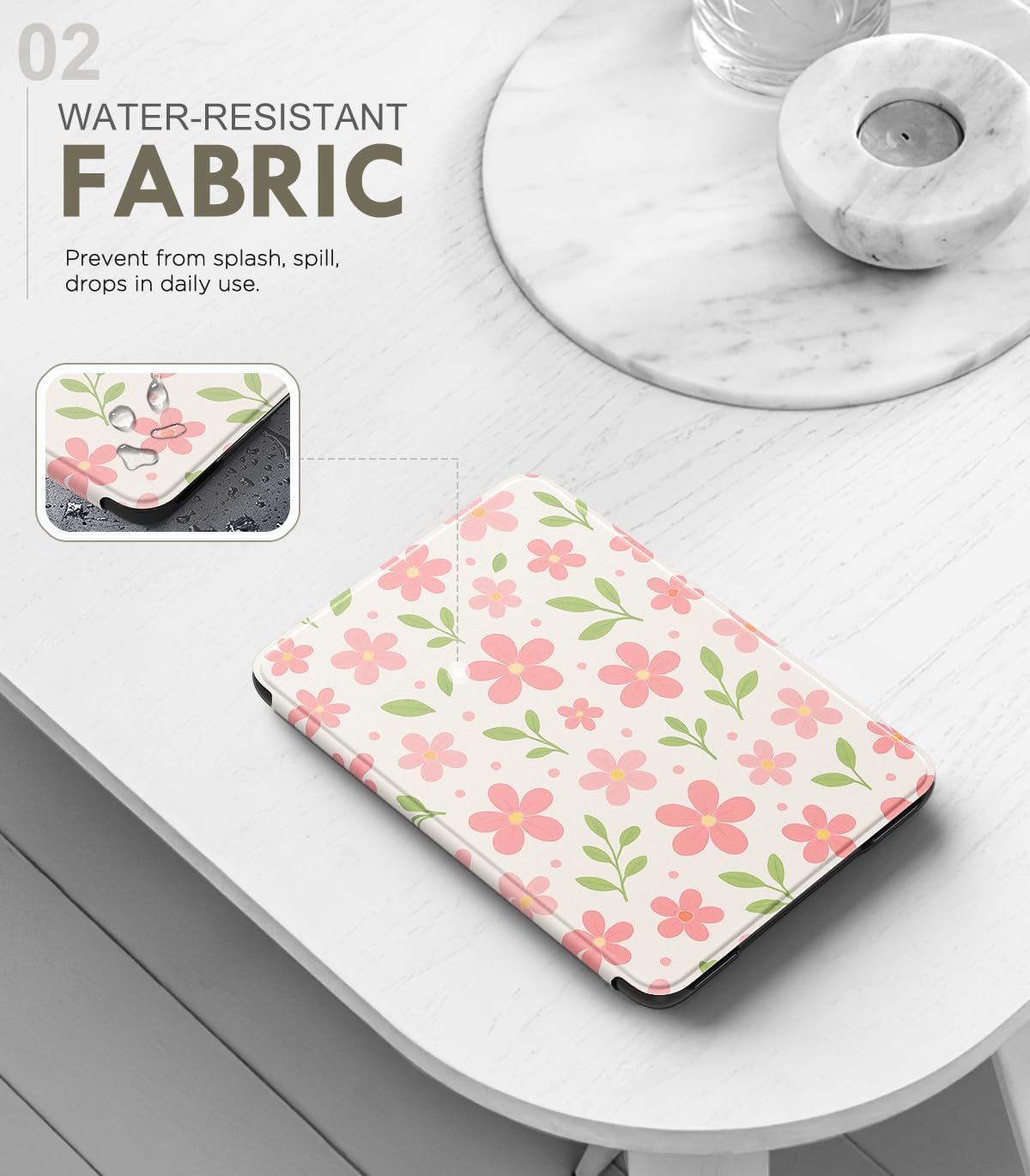 ESTUCHE MOKO PARA AMAZON KINDLE BASIC 6' 11ª GEN 2024/2022 FLORES Y HOJAS - 3
