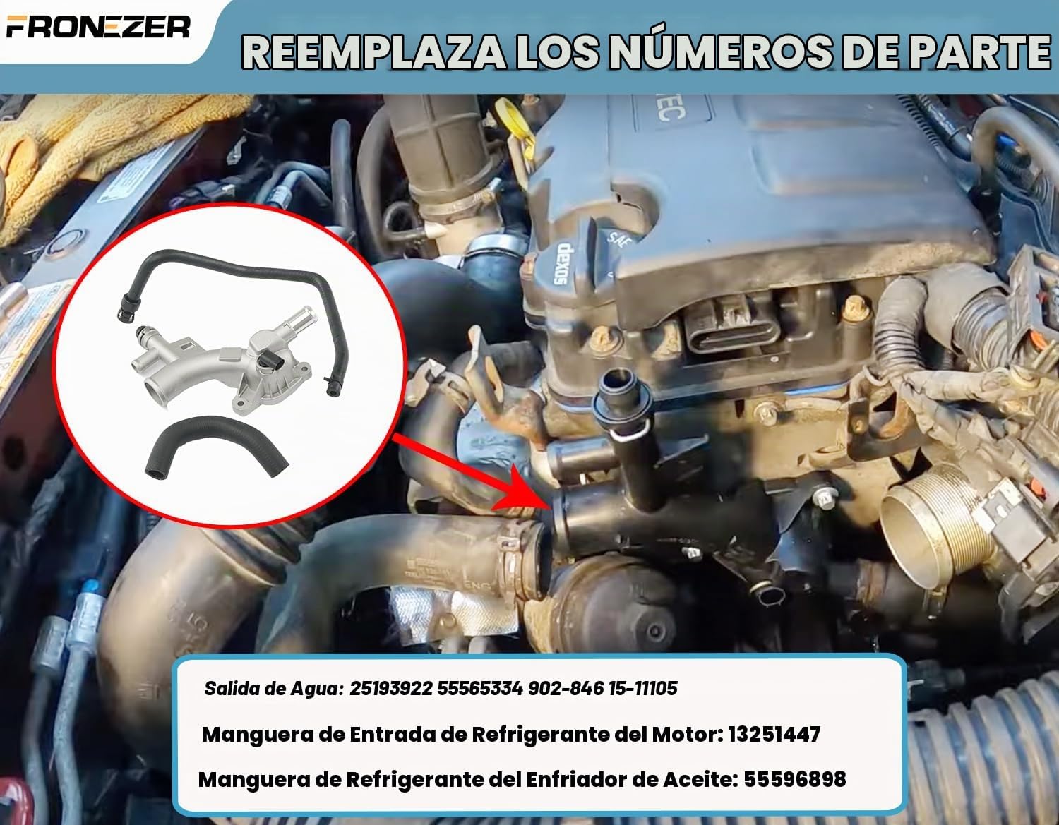 KIT DE SALIDA DE AGUA Y MANGUERAS PARA ENFRIAMIENTO DE MOTOR FRONEZER PARA CHEVY CRUZE SONIC TRAX Y BUICK ENCORE 1.4L - 3