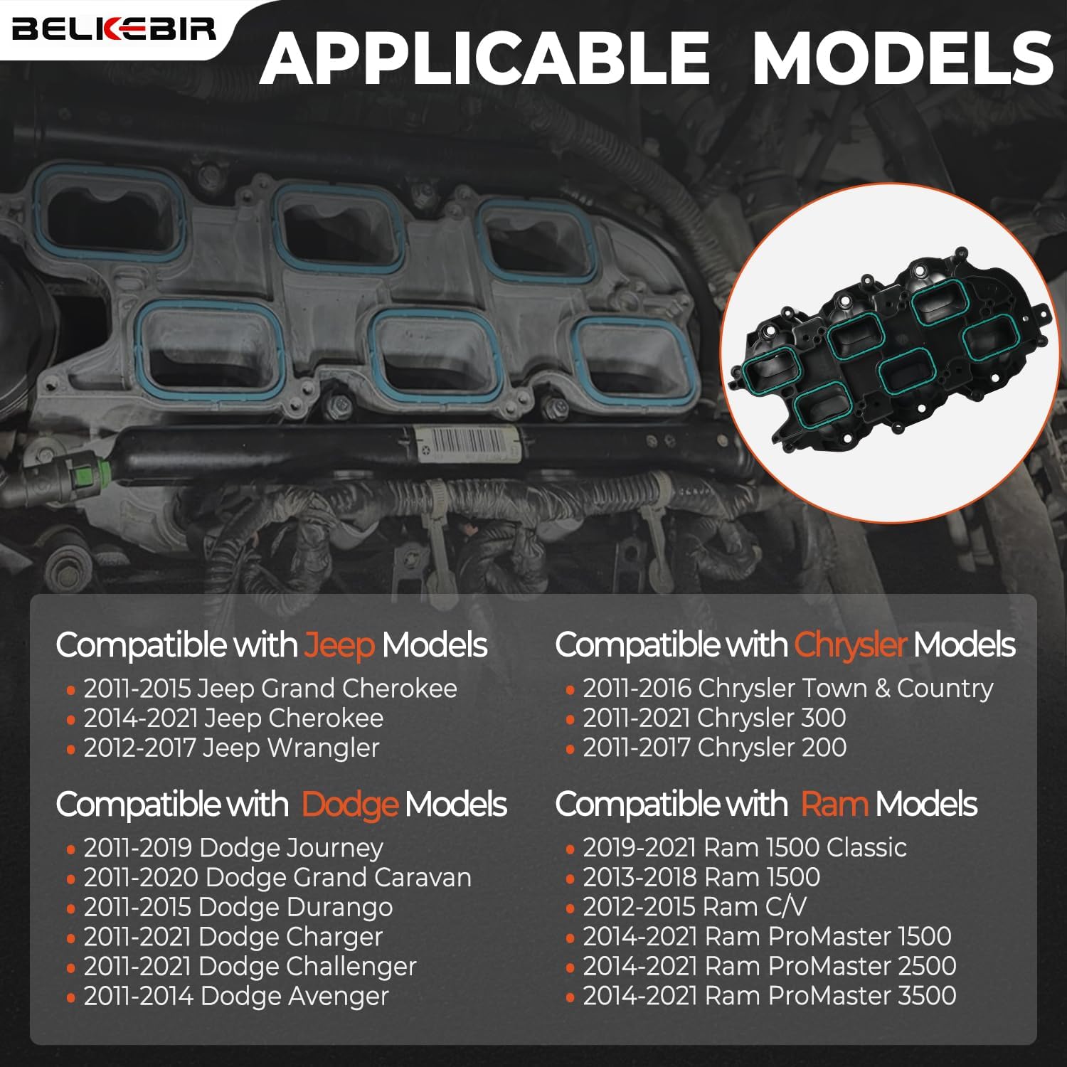 MÚLTIPLE DE ADMISIÓN INFERIOR CON EMPAQUE BELKEBIR 3.6L V6 COMPATIBLE DODGE, JEEP, RAM, CHRYSLER 2011-2021 - 2
