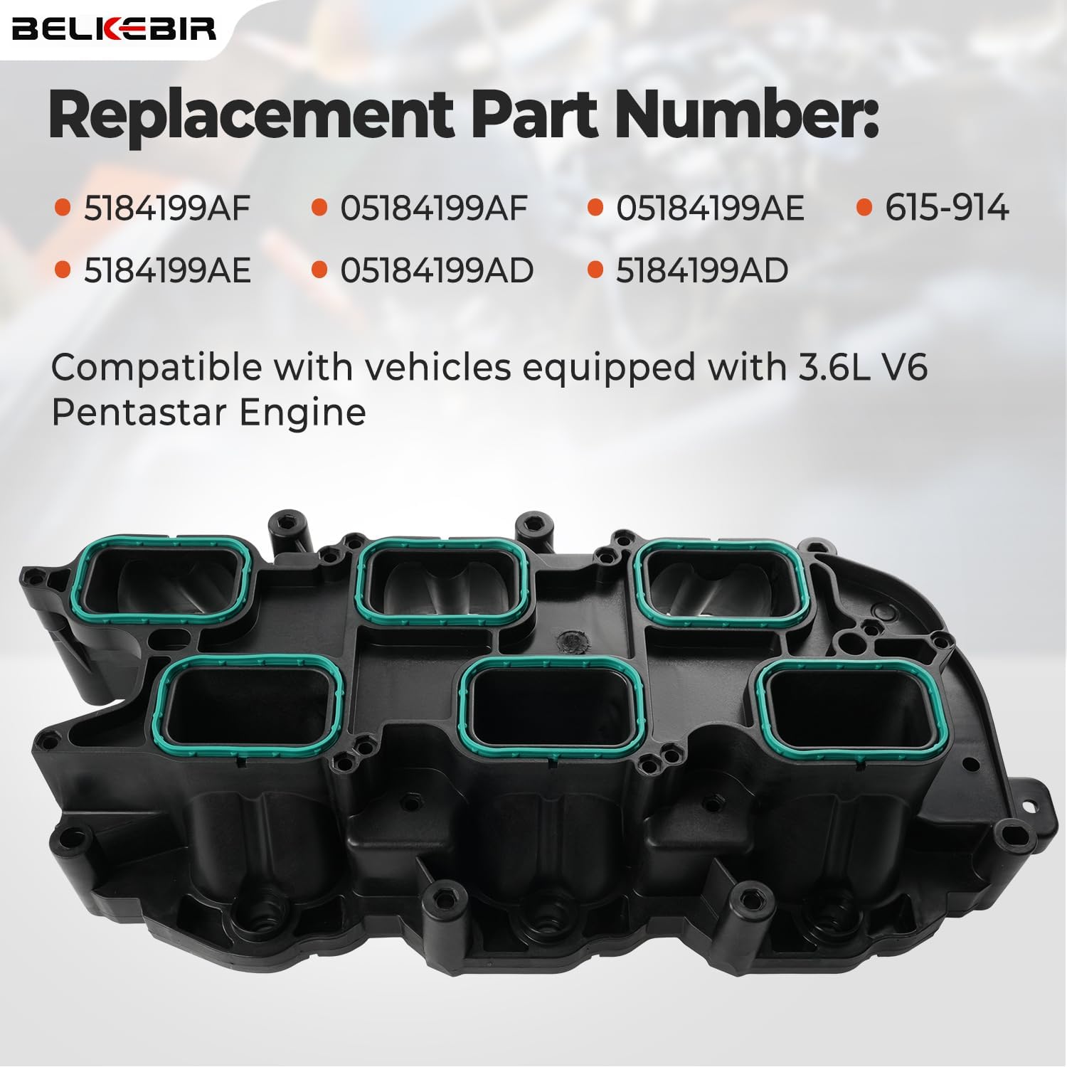 MÚLTIPLE DE ADMISIÓN INFERIOR CON EMPAQUE BELKEBIR 3.6L V6 COMPATIBLE DODGE, JEEP, RAM, CHRYSLER 2011-2021 - 3