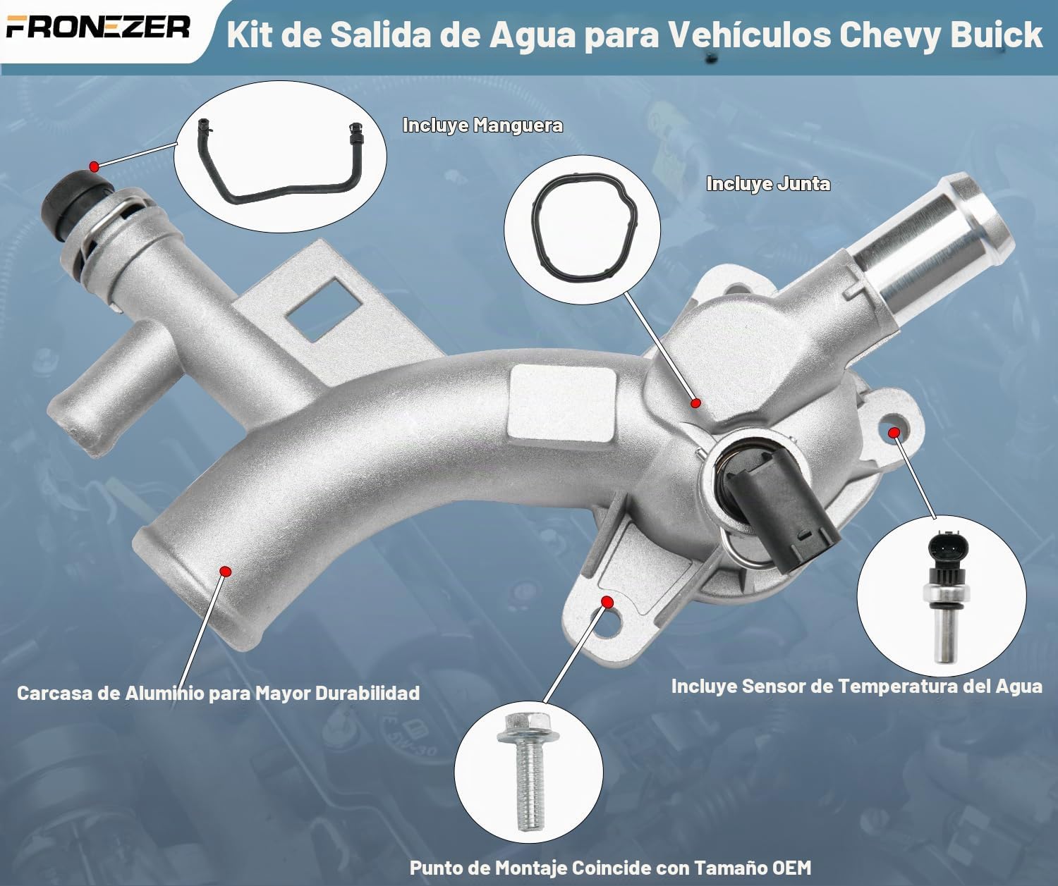 KIT DE TERMOSTATO Y MANGUERA DE ENTRADA DE REFRIGERANTE FRONEZER PARA CHEVROLET Y BUICK 1.4L - 5
