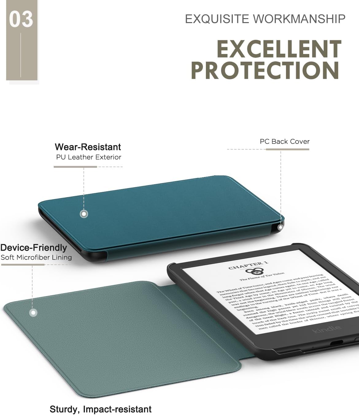 ESTUCHE PARA KINDLE 6' MOKO 11ª GEN 2024/2022 AZUL VERDOSO - 4