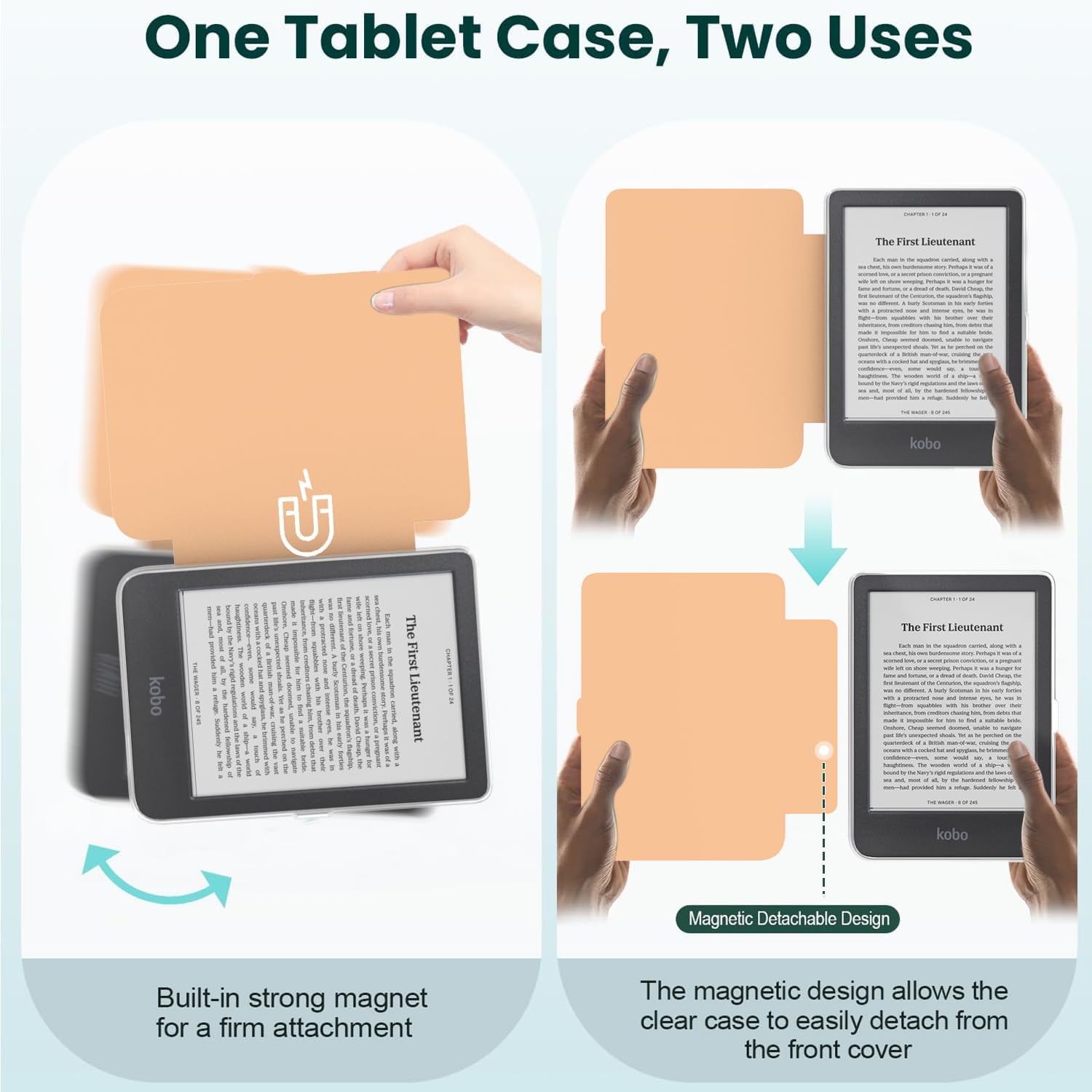 ESTUCHE E NET-CASE PARA KOBO CLARA COLOUR 6' (2024) CON TAPA MAGNÉTICA DESMONTABLE DISEÑO FLOR NARANJA - 3