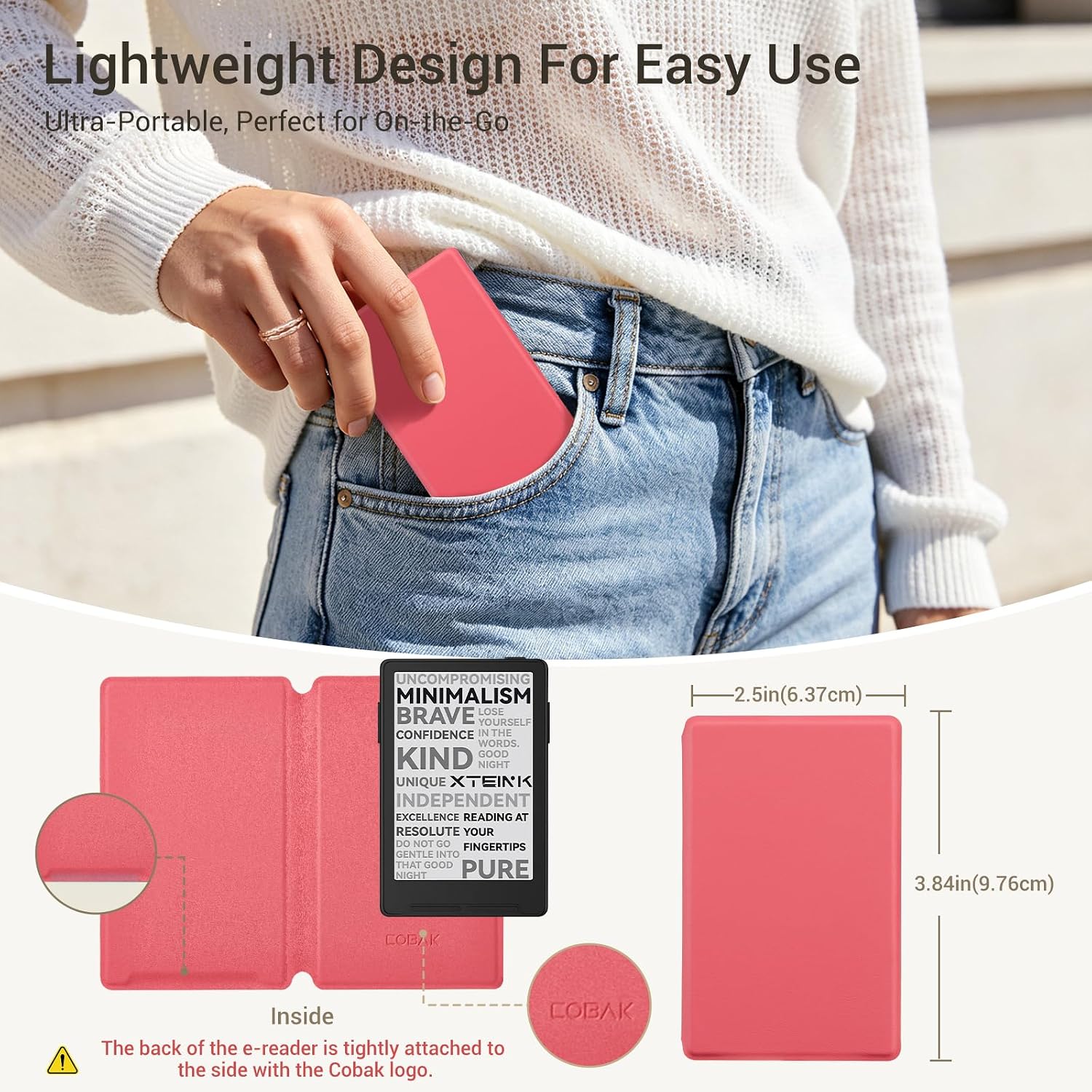 ESTUCHE COBAK PARA LECTOR EBOOK XTEINK X3 3.7' CUERO PU ROJO - 3