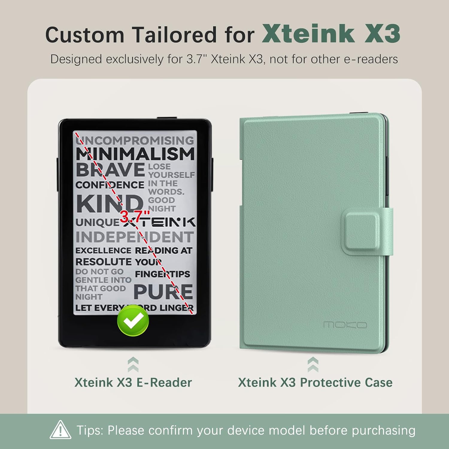 ESTUCHE MOKO MAGNETIC SLIM FOLIO PARA EREADER XTEINK X3 3.7' 2026 AGAVE - 2