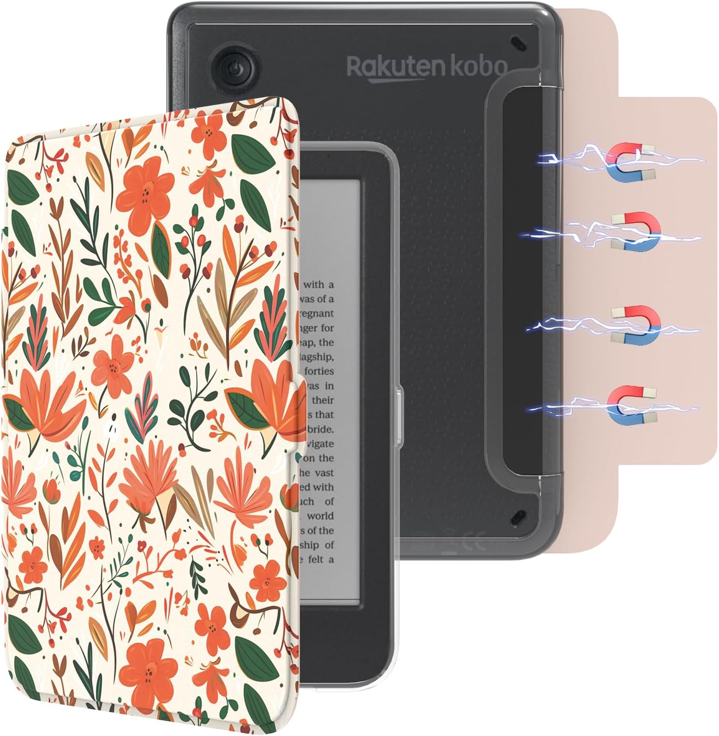 ESTUCHE E NET-CASE PARA KOBO CLARA COLOUR 6' (2024) CON TAPA MAGNÉTICA DESMONTABLE FLORES DE VERANO - 1