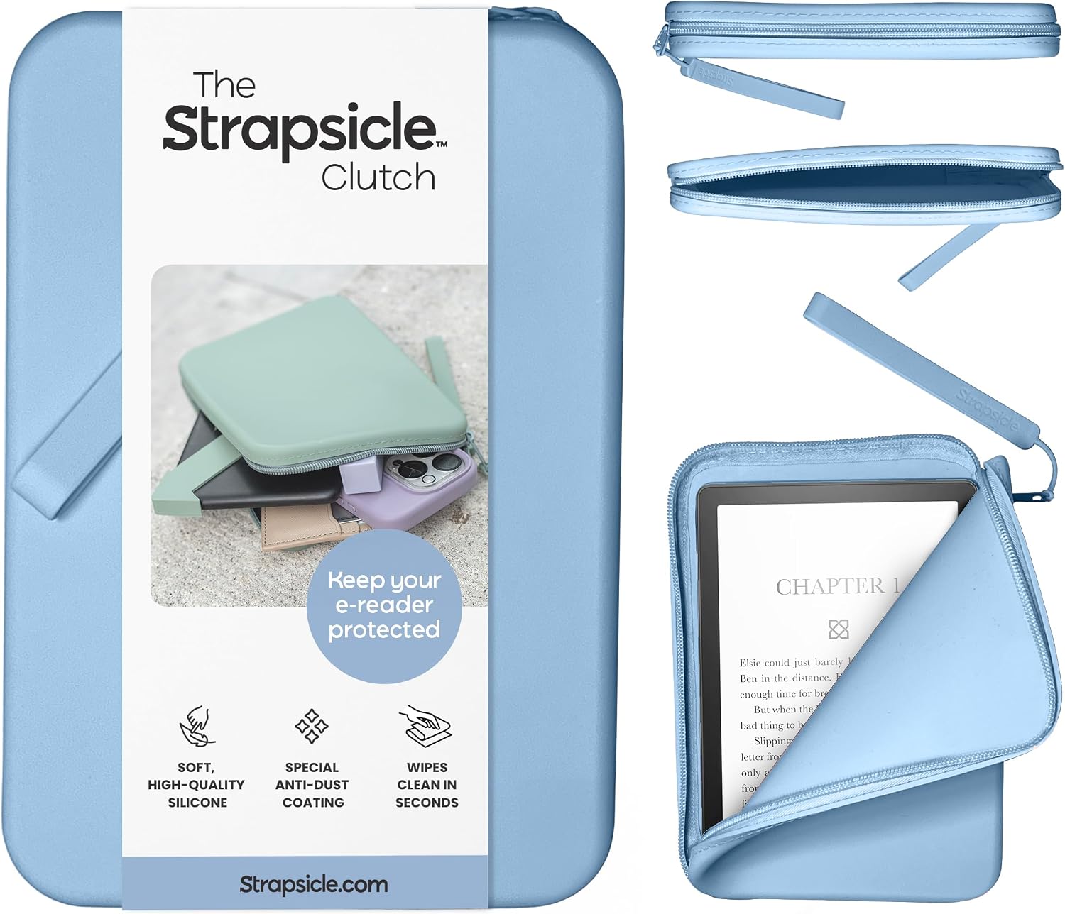 ESTUCHE STRAPSICLE SILICONE CLUTCH BONDI BLUE PARA E-READER - 1