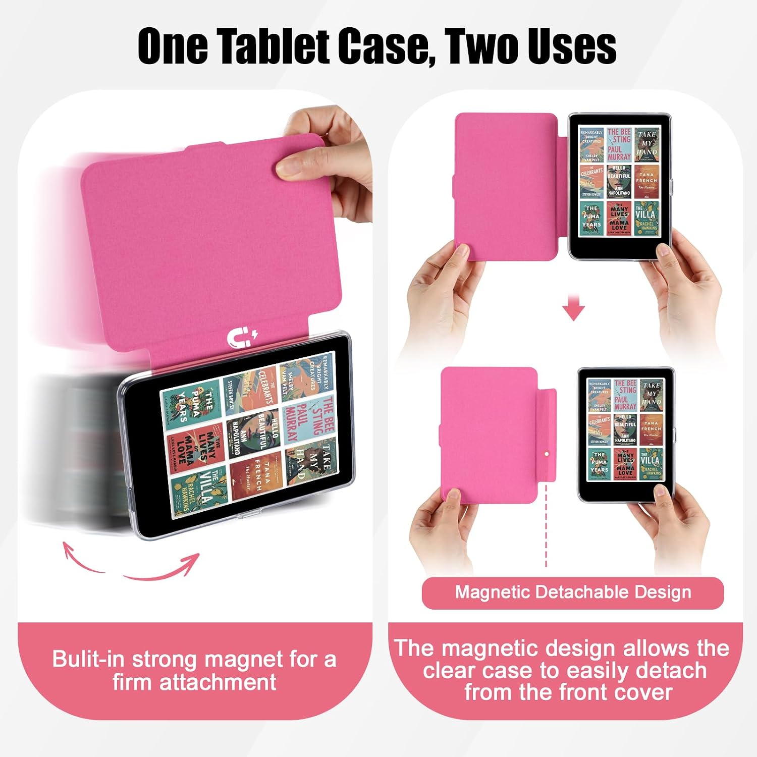ESTUCHE E NET-CASE PARA KOBO CLARA COLOUR 6' (2024) CON TAPA MAGNÉTICA DESMONTABLE COLOR FRAMBUESA - 3