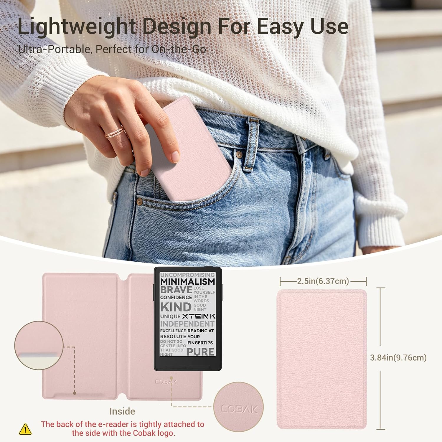 ESTUCHE COBAK PARA LECTOR EBOOK XTEINK X3 3.7' CUERO PU ROSA - 3