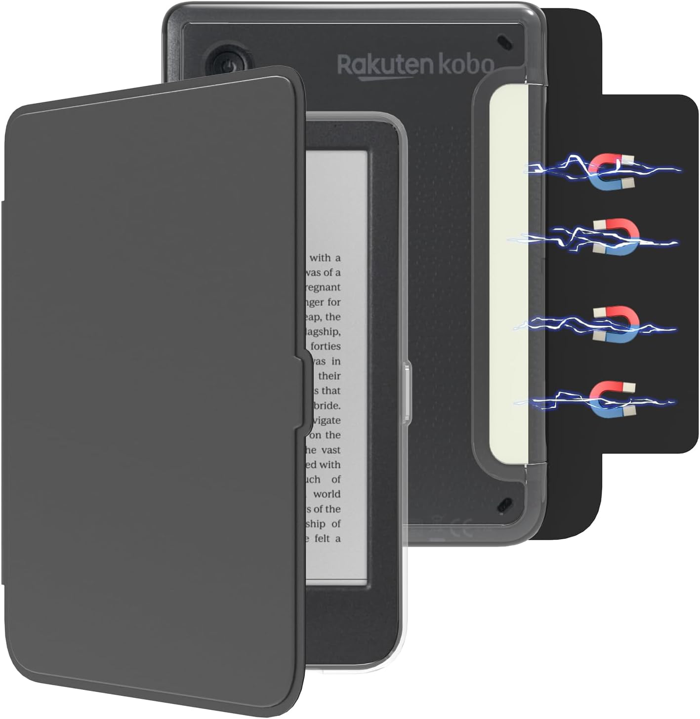 ESTUCHE E NET-CASE PARA KOBO CLARA COLOUR 6' (2024) CON TAPA MAGNÉTICA DESMONTABLE NEGRO - 1