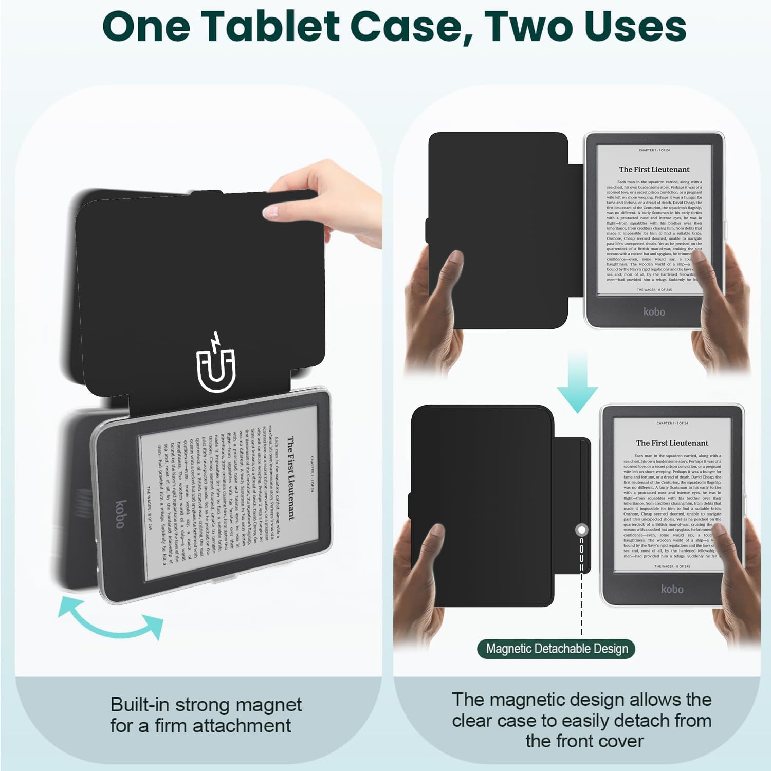 ESTUCHE E NET-CASE PARA KOBO CLARA COLOUR 6' (2024) CON TAPA MAGNÉTICA DESMONTABLE NEGRO - 3