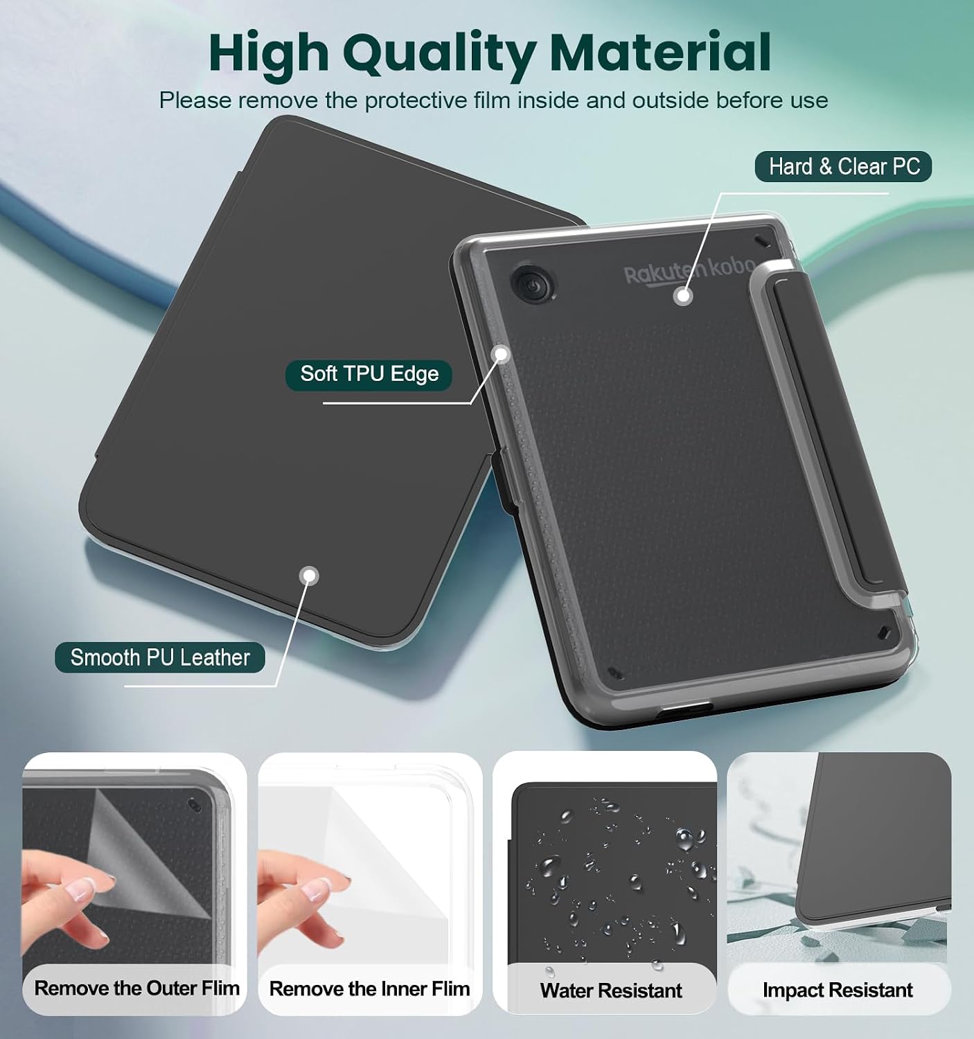 ESTUCHE E NET-CASE PARA KOBO CLARA COLOUR 6' (2024) CON TAPA MAGNÉTICA DESMONTABLE NEGRO - 4