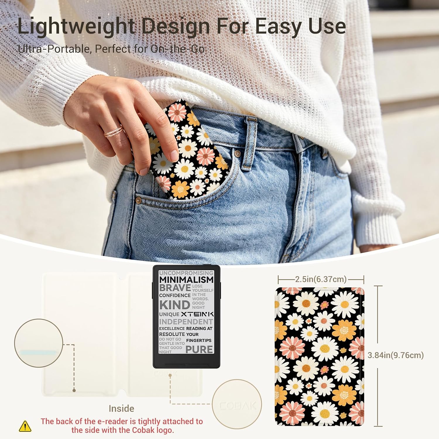 ESTUCHE COBAK MAGNETIC PARA LECTOR EBOOK XTEINK X3 3.7' PU LEATHER SUNNY DAISIES - 3
