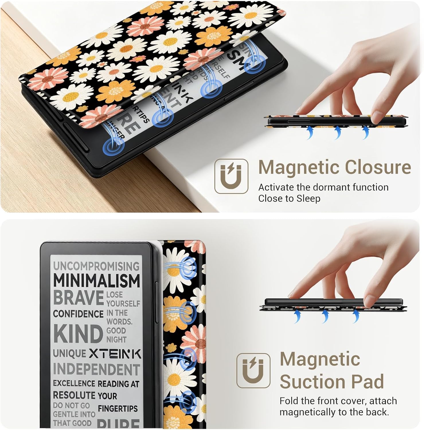 ESTUCHE COBAK MAGNETIC PARA LECTOR EBOOK XTEINK X3 3.7' PU LEATHER SUNNY DAISIES - 5
