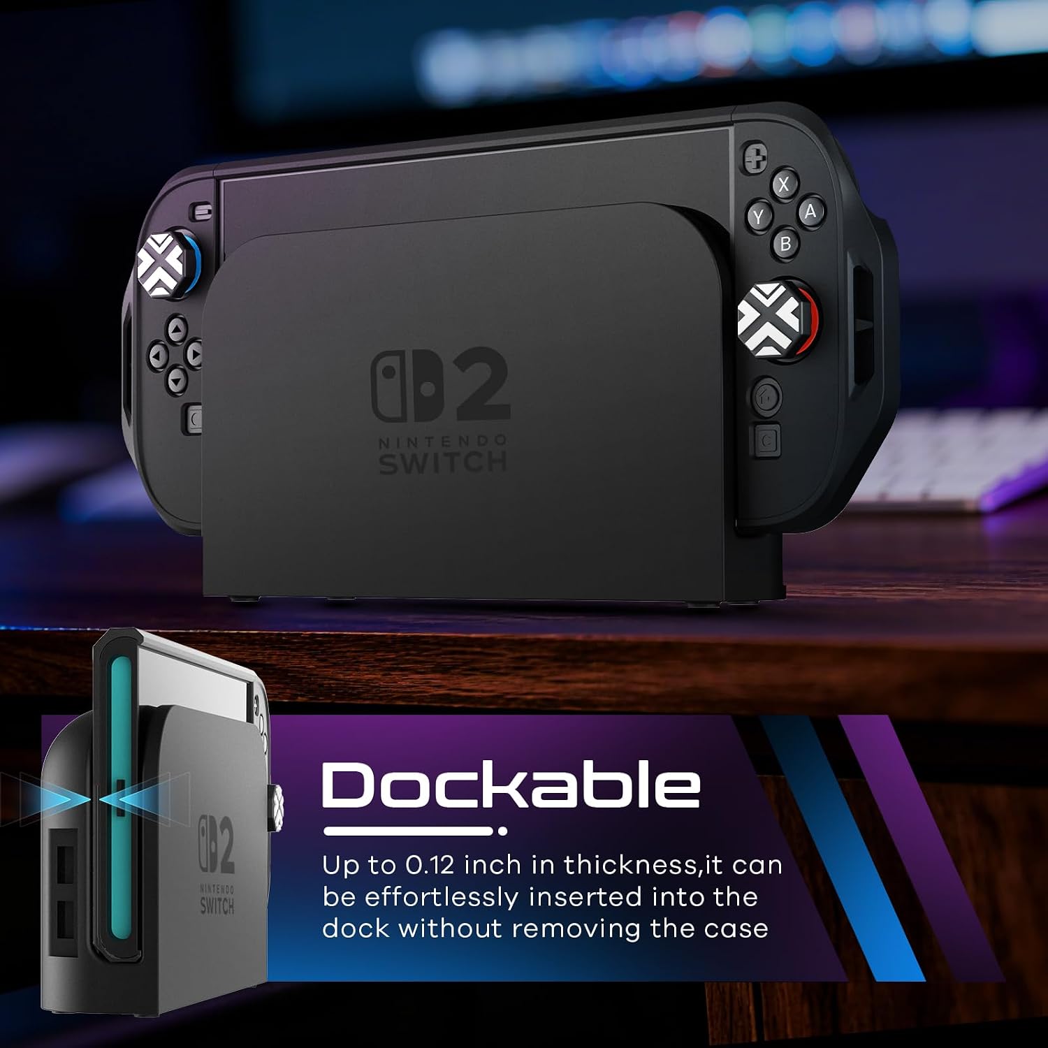 FUNDA CON AGARRE TOLADOSHOP PARA SWITCH 2 2025 CON PROTECTOR DE PANTALLA Y TAPAS PARA JOYSTICK NEGRO - 2
