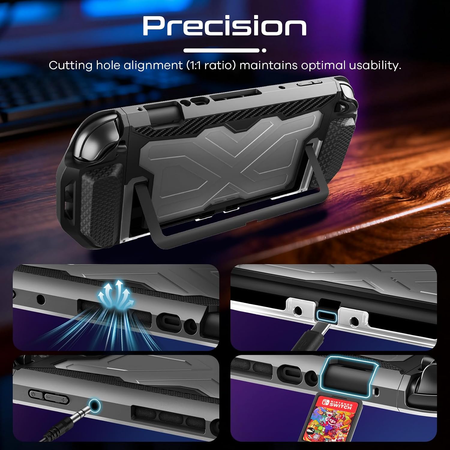 FUNDA CON AGARRE TOLADOSHOP PARA SWITCH 2 2025 CON PROTECTOR DE PANTALLA Y TAPAS PARA JOYSTICK NEGRO - 5