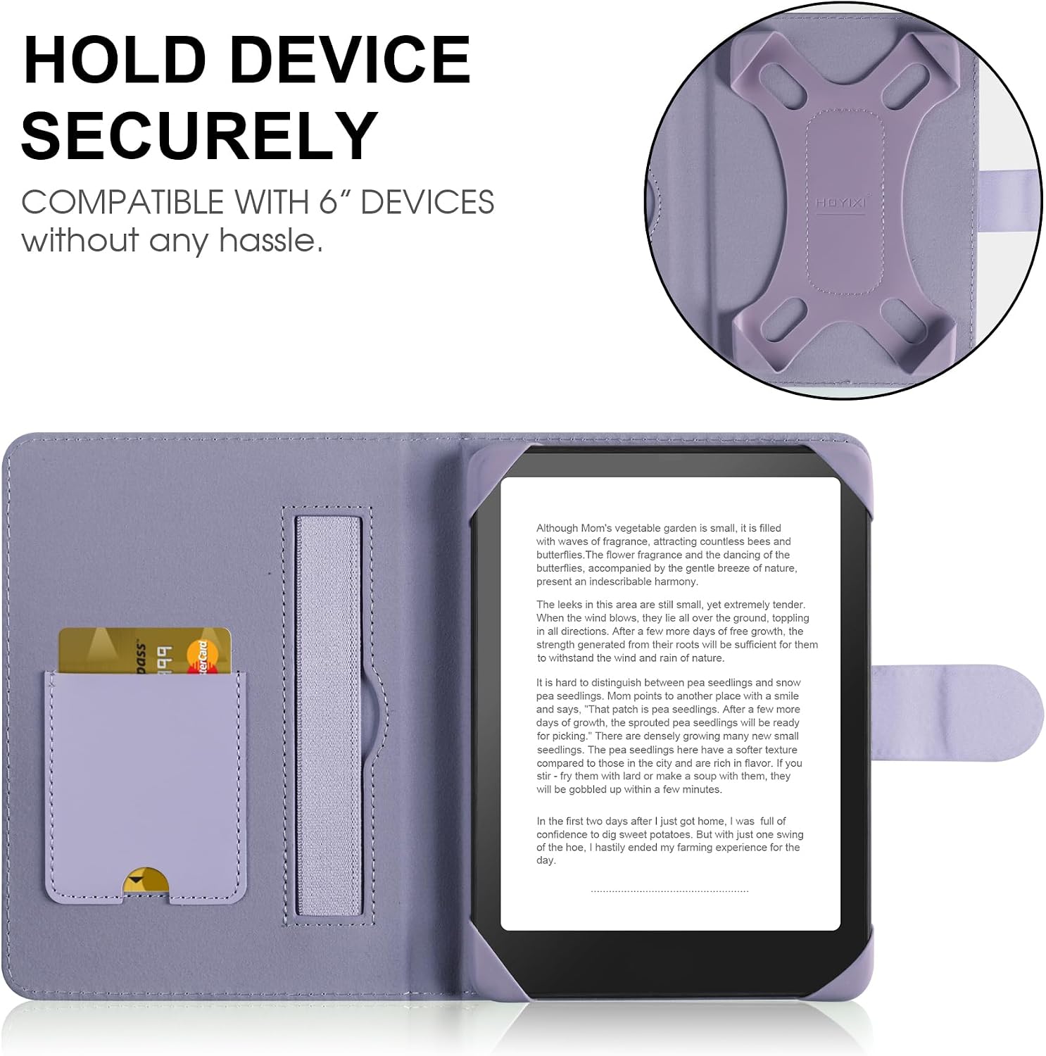 ESTUCHE UNIVERSAL PARA EREADER 6 PULGADAS HOYIXI CON RANURA PARA TARJETAS PÚRPURA - 3