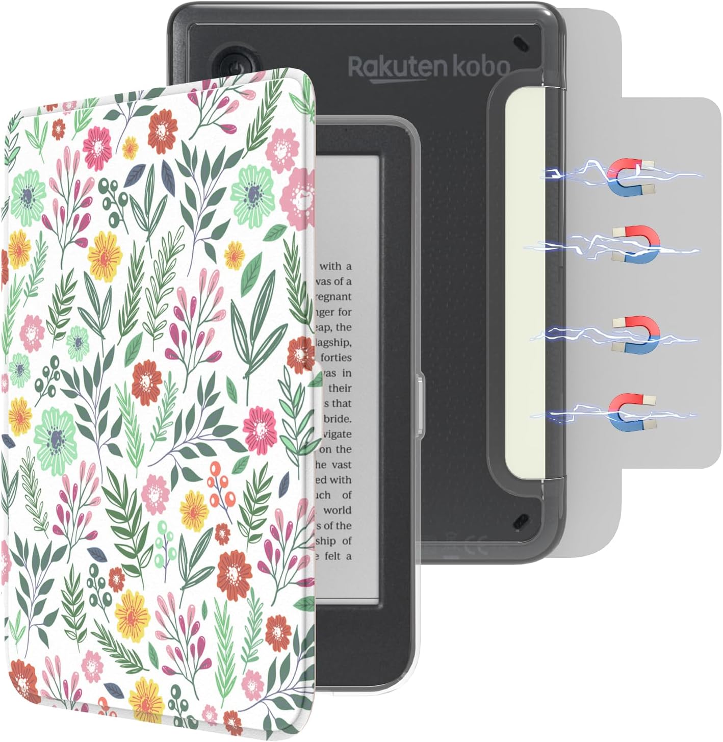 ESTUCHE E NET-CASE PARA KOBO CLARA COLOUR 6' (2024) CON TAPA MAGNÉTICA DESMONTABLE SUMMER FLOWER - 1