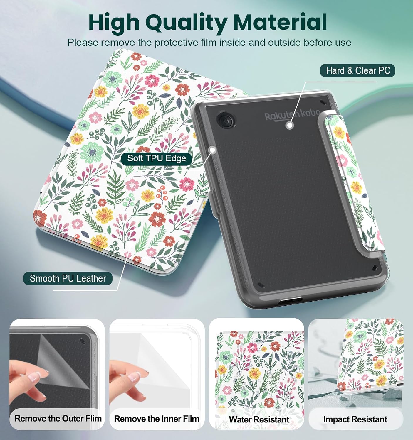 ESTUCHE E NET-CASE PARA KOBO CLARA COLOUR 6' (2024) CON TAPA MAGNÉTICA DESMONTABLE SUMMER FLOWER - 4
