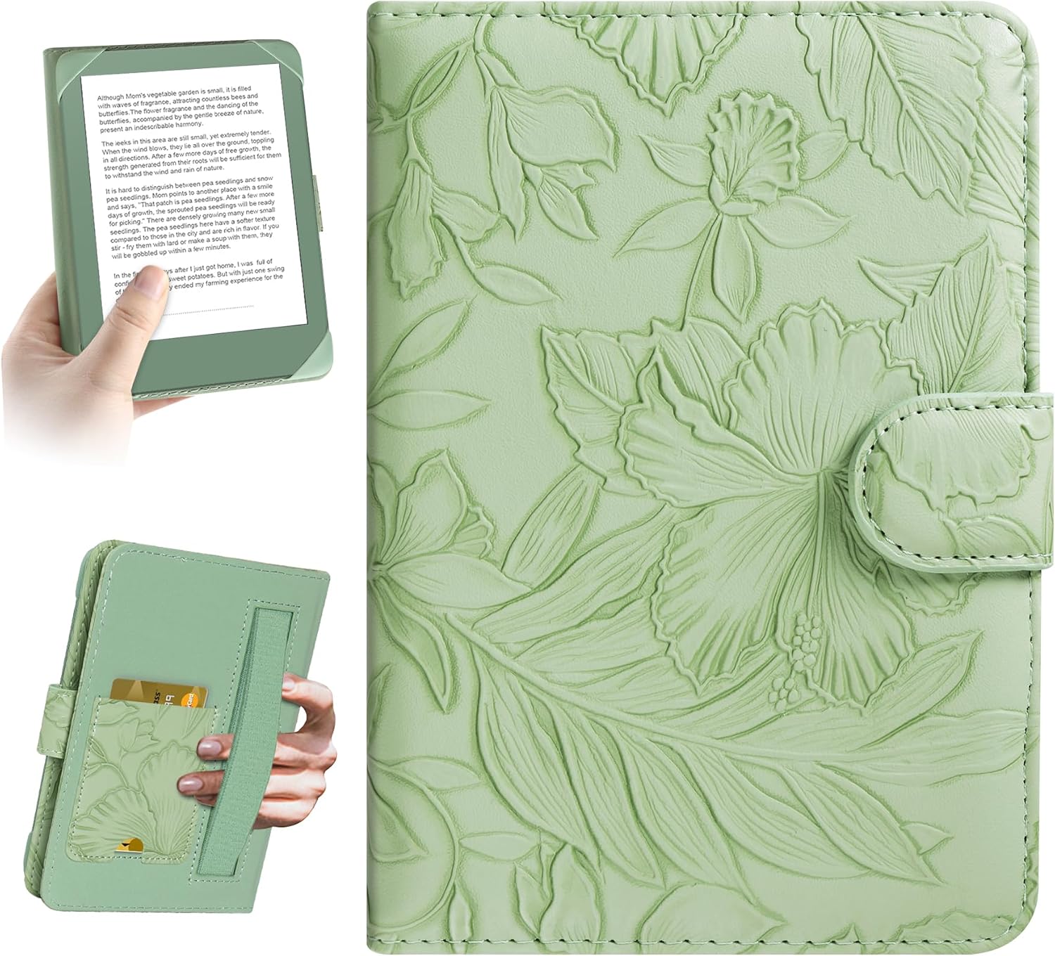 ESTUCHE UNIVERSAL PARA EREADER 6 PULGADAS HOYIXI HOJAS VERDES - 1