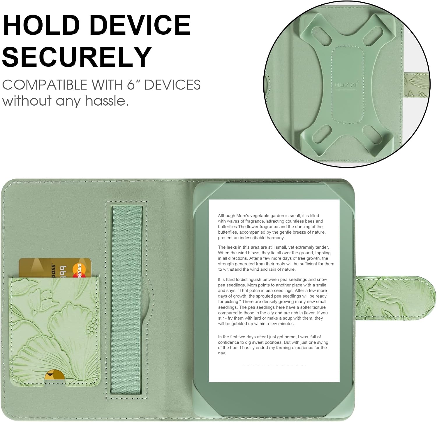 ESTUCHE UNIVERSAL PARA EREADER 6 PULGADAS HOYIXI HOJAS VERDES - 3