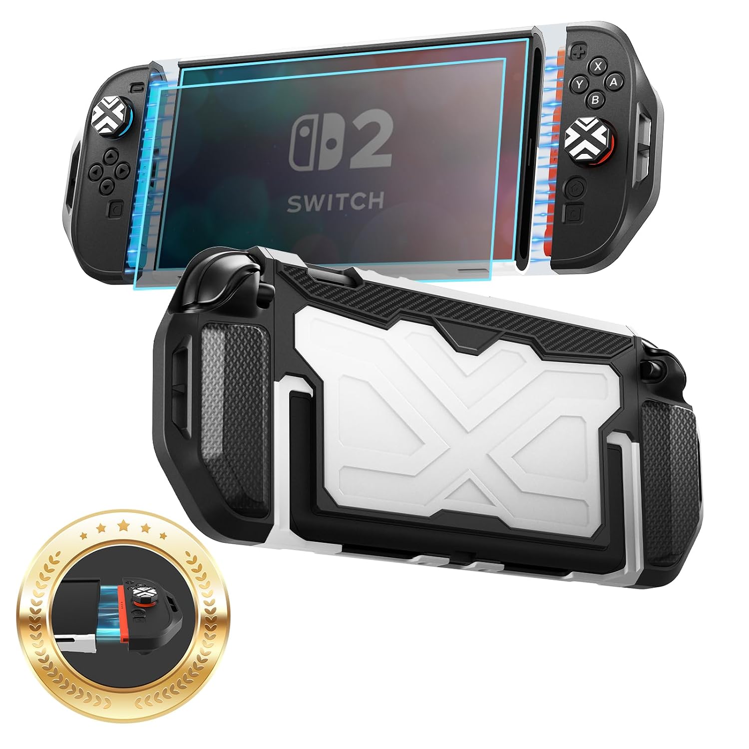 FUNDA CON AGARRE TOLADOSHOP PARA SWITCH 2 2025 BLANCA CON PROTECTOR DE PANTALLA Y TAPAS PARA JOYSTICK - 1