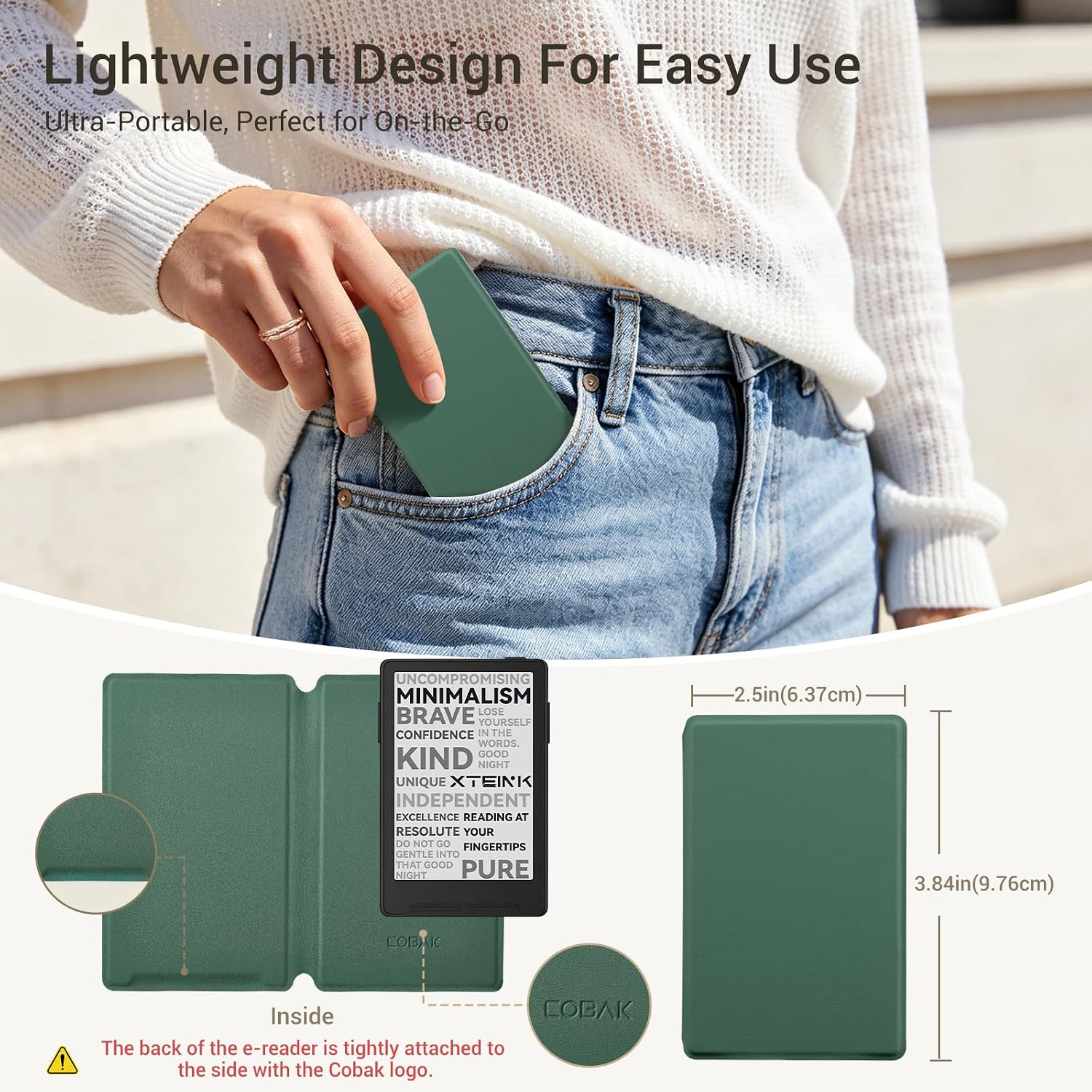 ESTUCHE COBAK PARA LECTOR EBOOK XTEINK X3 3.7' CUERO PU ULTRALIGERO VERDE OSCURO - 3