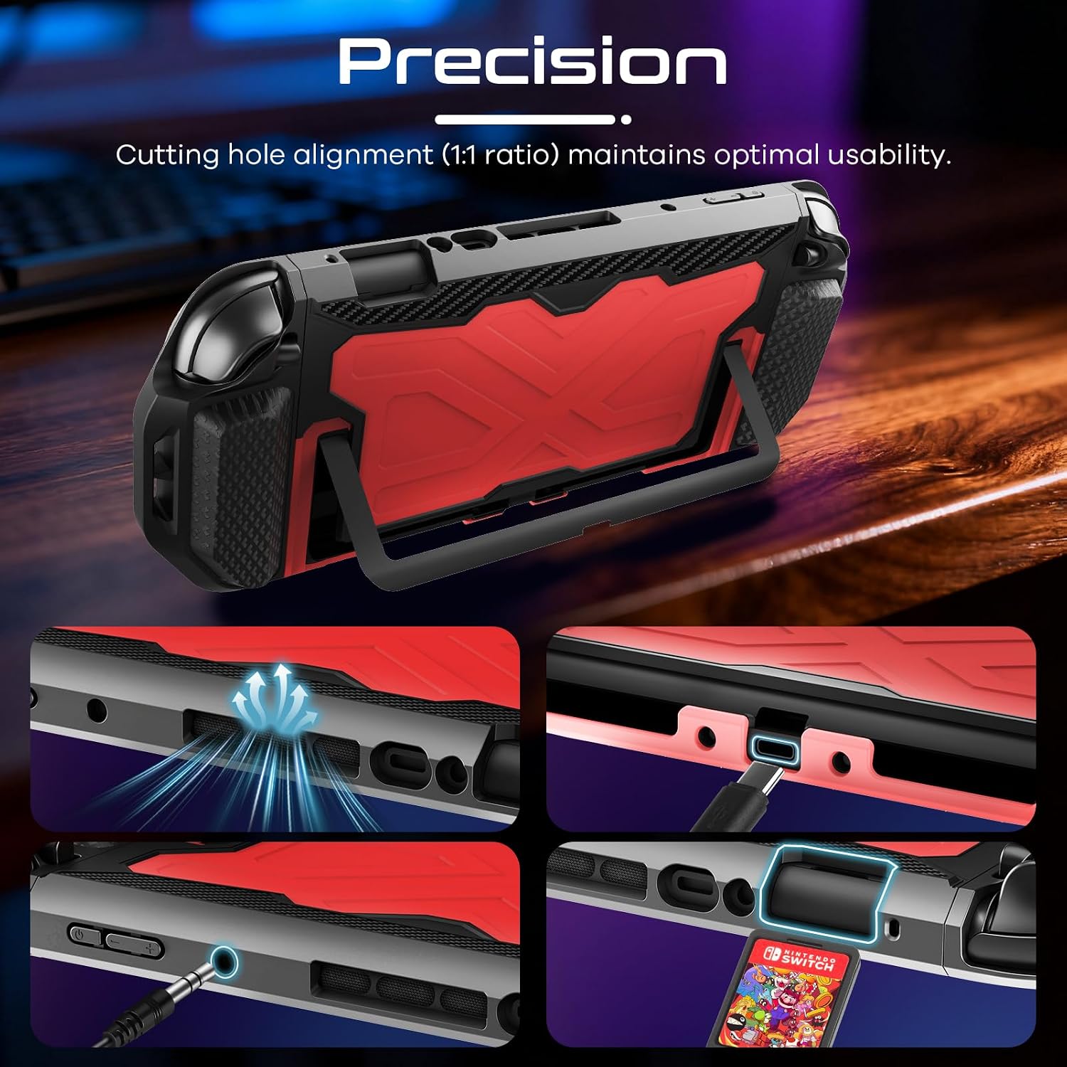 FUNDA CON AGARRE TOLADOSHOP PARA SWITCH 2 2025 ROJA CON PROTECTOR DE PANTALLA Y TAPAS PARA JOYSTICK - 5