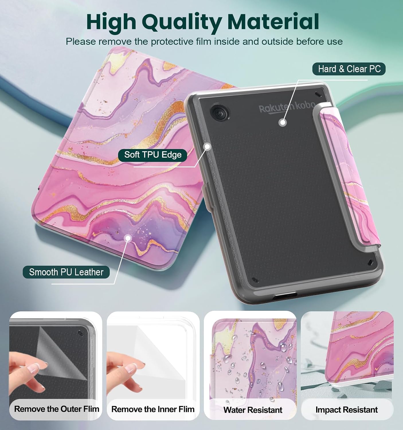 ESTUCHE E NET-CASE PARA KOBO CLARA COLOUR 6' (2024) ROSA DORADO FLUIDO - 4