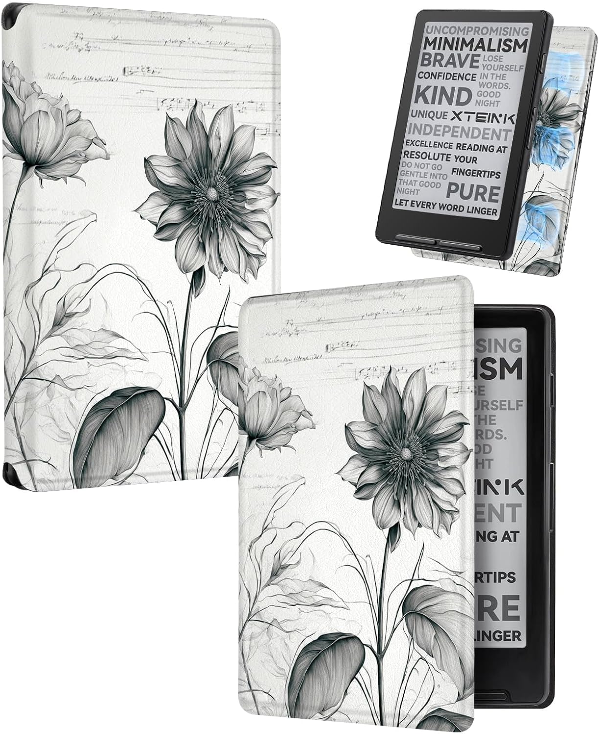 ESTUCHE COBAK MAGNETIC PARA LECTOR EBOOK XTEINK X3 3.7' PU CUERO ULTRALIGERO DISEÑO GIRASOLES - 1