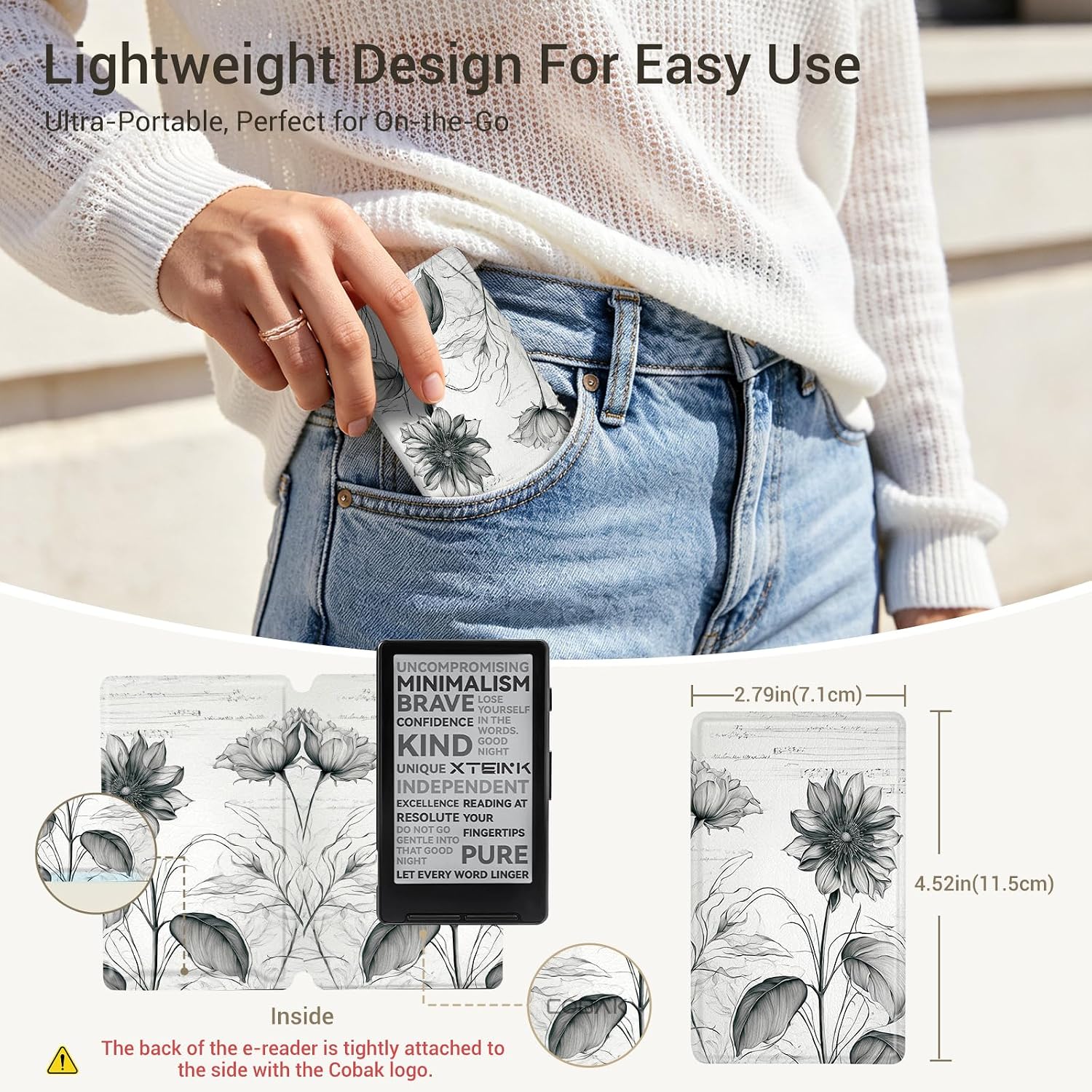 ESTUCHE COBAK MAGNETIC PARA LECTOR EBOOK XTEINK X3 3.7' PU CUERO ULTRALIGERO DISEÑO GIRASOLES - 3