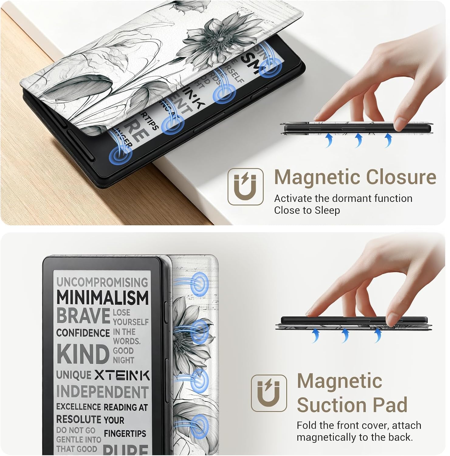 ESTUCHE COBAK MAGNETIC PARA LECTOR EBOOK XTEINK X3 3.7' PU CUERO ULTRALIGERO DISEÑO GIRASOLES - 4