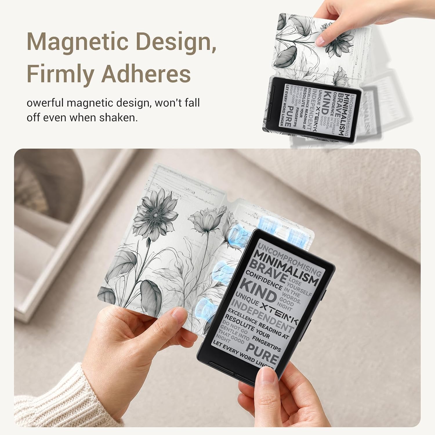 ESTUCHE COBAK MAGNETIC PARA LECTOR EBOOK XTEINK X3 3.7' PU CUERO ULTRALIGERO DISEÑO GIRASOLES - 5