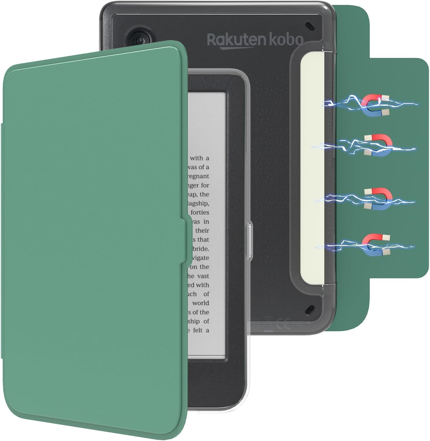 ESTUCHE E NET-CASE PARA KOBO CLARA COLOUR 6' (2024) CON TAPA MAGNÉTICA DESMONTABLE VERDE - 1
