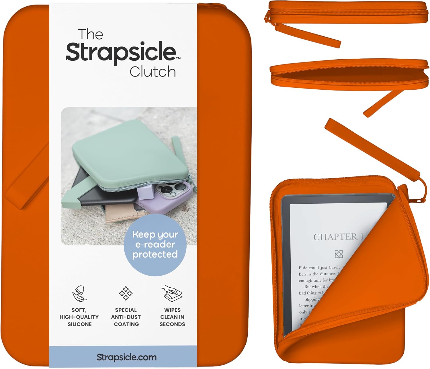 ESTUCHE STRAPSICLE SILICONE CLUTCH PARA E-READER Y MÁS NARANJA - 1