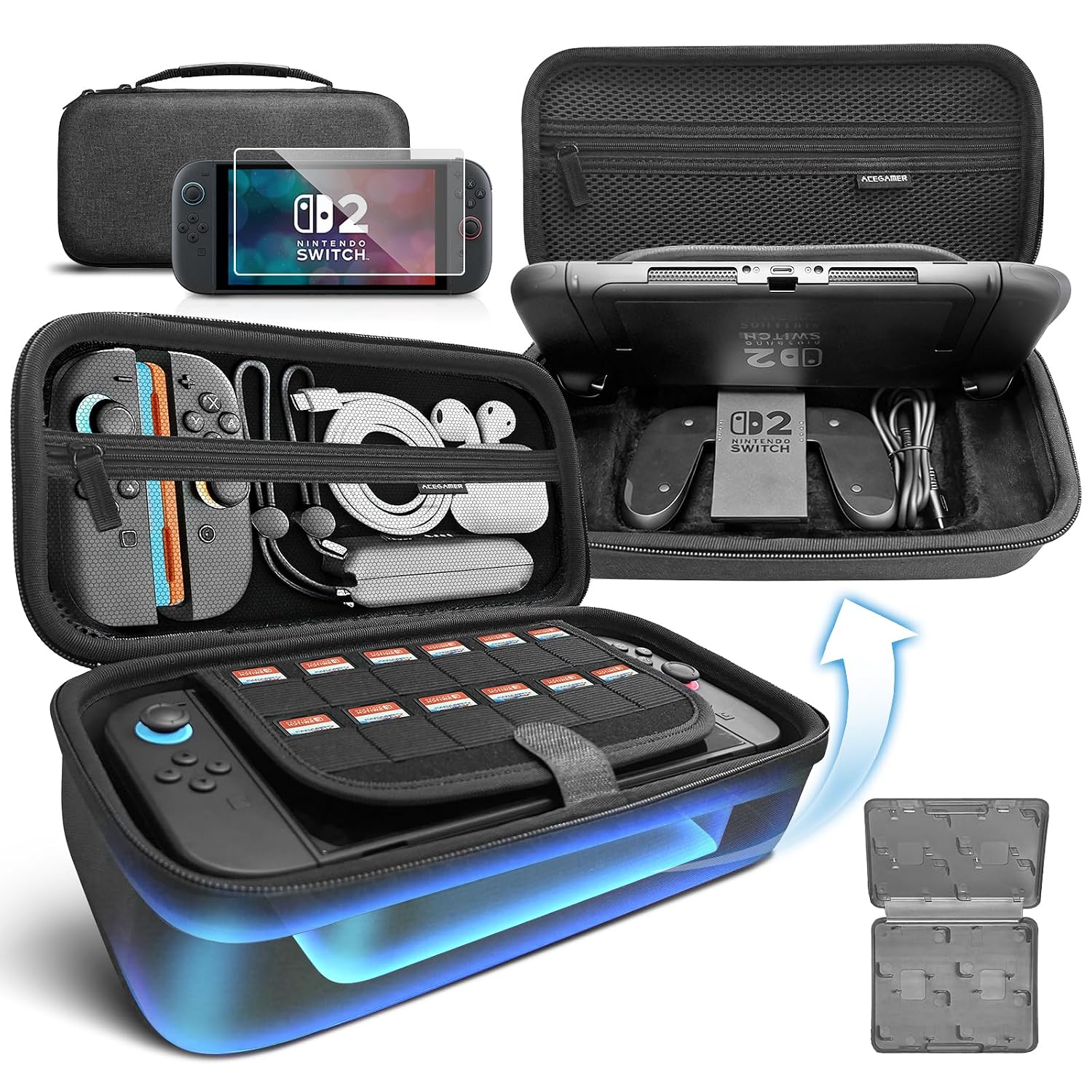 ESTUCHE ACEGAMER PARA NINTENDO SWITCH 2 2025 GRIS CON ACCESORIOS 3 EN 1 - 1