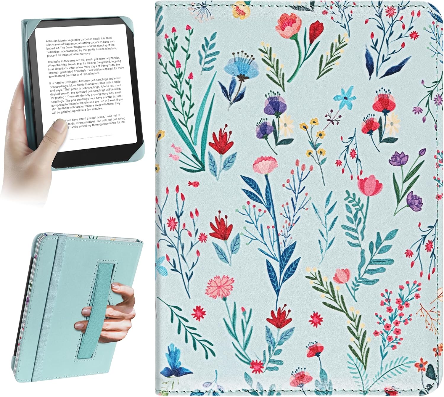 ESTUCHE UNIVERSAL PARA EREADER 6 PULGADAS HOYIXI FLORES AZULES - 1