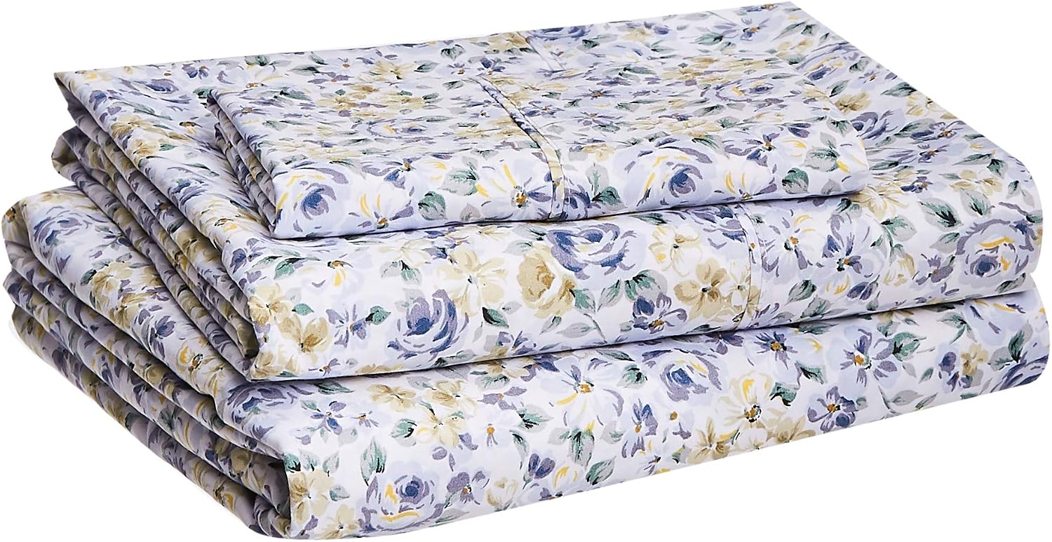 JUEGO DE SÁBANAS AMAZON BASICS MICROFIBRA 3 PIEZAS 1 PLAZA AZUL FLORAL - 2