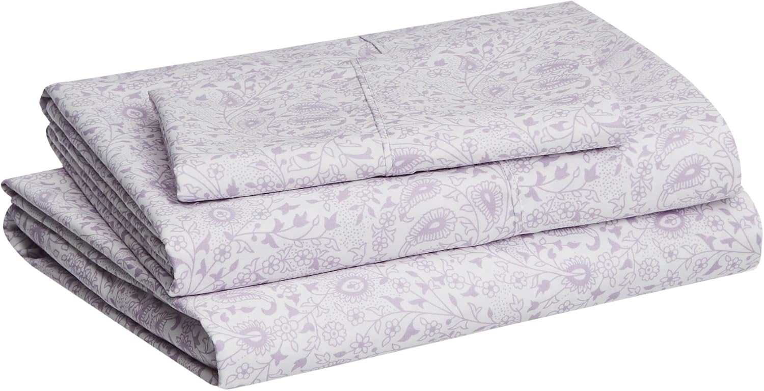JUEGO DE SÁBANAS AMAZON BASICS MICROFIBRA 3 PIEZAS TWIN LAVANDA PAISLEY - 2